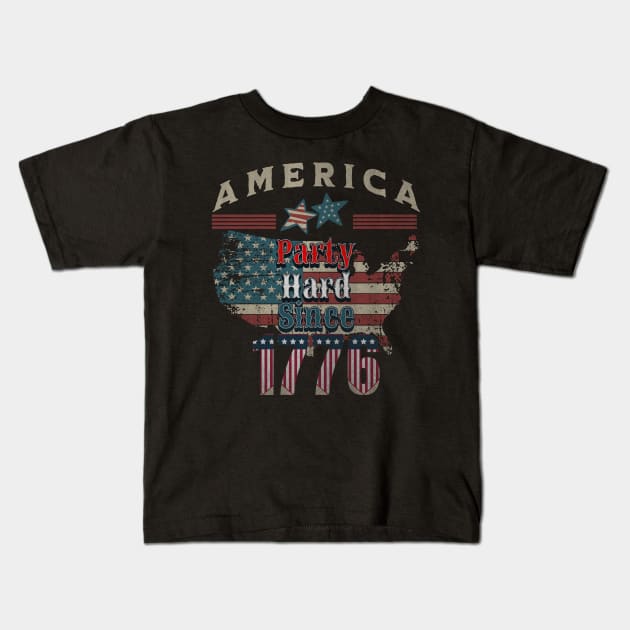 Vintage America - Party Hard Since 1776 T-Shirt and More! Kids T-Shirt by The Wolf and the Butterfly